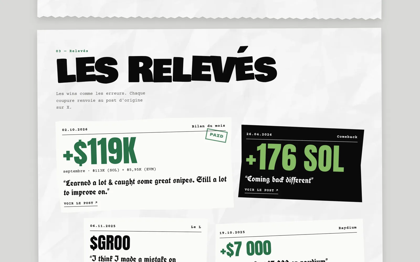 Les relevés, découpés comme la presse